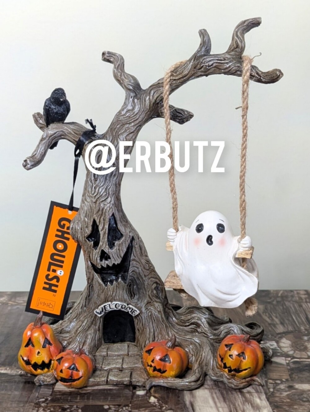 Ghoulish 👻 Spooky Cute Swinging Tree Ghost Tabletop Figurine Halloween Decor 